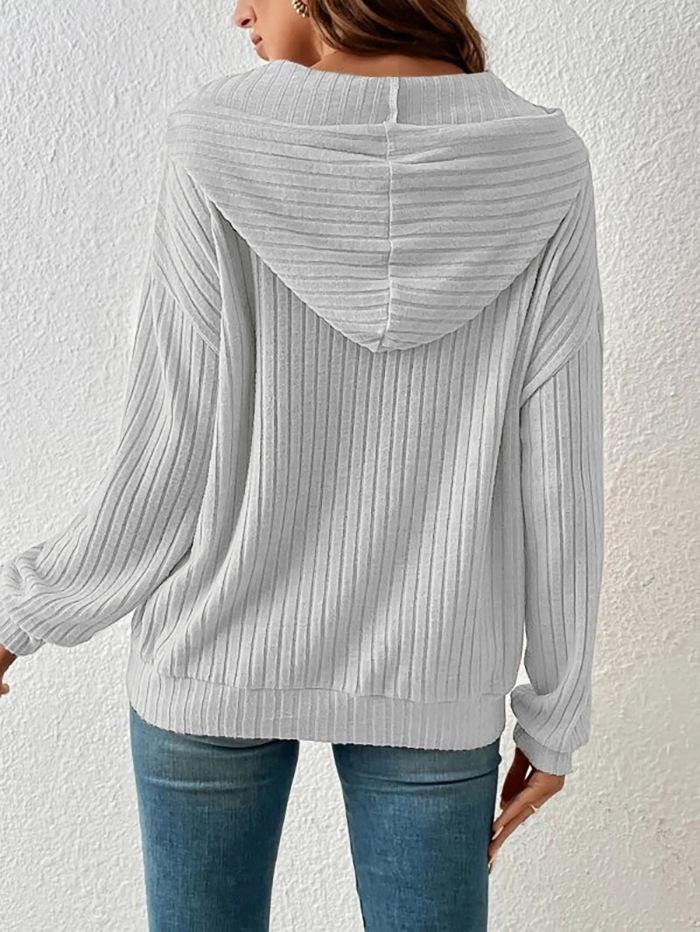 2023 Autumn/Winter European & American Knit Hooded Ribbed Kangaroo Pocket Long Sleeve Sweatshirt