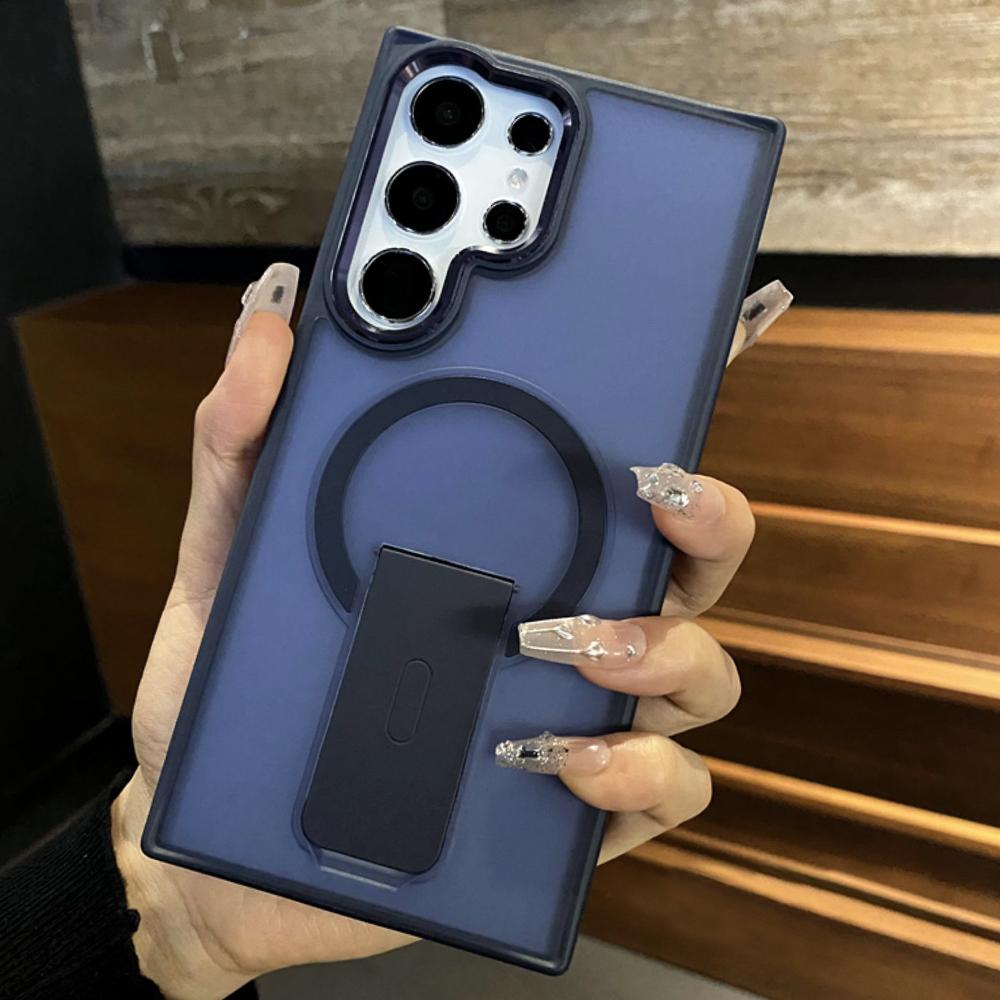 Luxury Magnetic Wireless Charge For Magsafe Case For Samsung Galaxy S25 S23 Ultra S24 Plus FE Folding Stand Holder Matte Cover