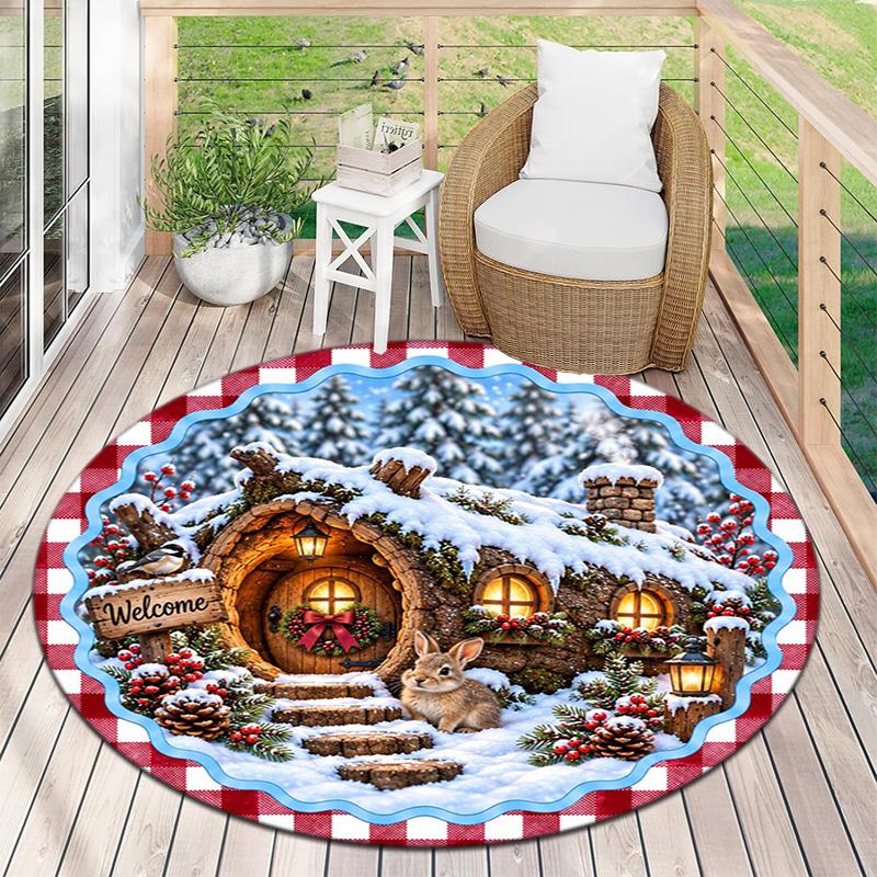 Cute Christmas Day Gift Bell Santa Claus Snowman Christmas Tree round rug Home Soft Decorative Anti slip Chair Mat Carpet Outdoor Floor Mat Carpet 95