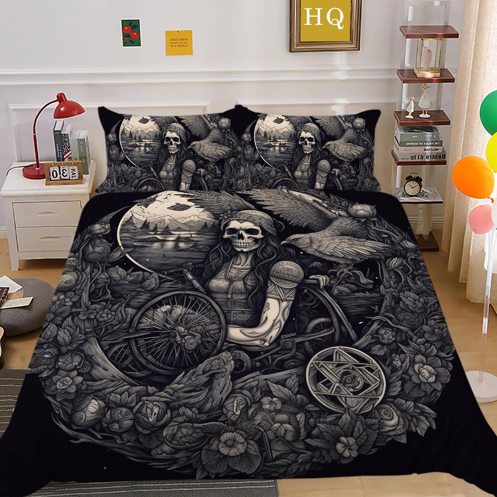 Beauty Skull Printed Bedding Cover Suit Fashion Home Bedclothes King Size Man Boy Cool Duvet Cover Bedroom Decoration