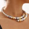 Women Fashion Show Design Color Block Beaded Ins Style Choker Summer New All Match Pearl Clavicle Necklace For Women