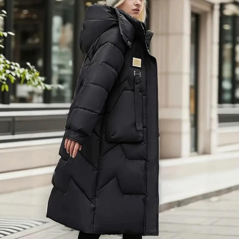 Womens Hooded Cotton-Padded Coat Mid-Length Warm Outerwear Fall Winter 2026 Casual Korean Style