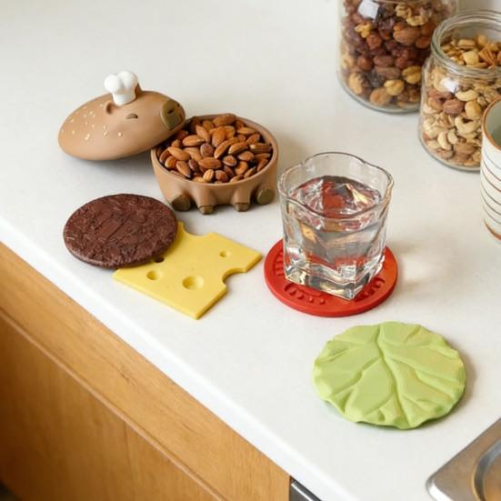 Capybara Burger Untersetzer Set Niedlicher Hamburger Untersetzer mit Flaschenöffner und Aufbewahrungsschale Lustiger Tier-Themen-Untersetzer für Getränke Kaffee Tee Tischdekoration