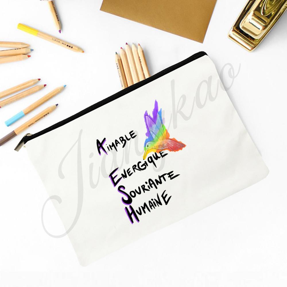 French Printed Makeup Bag Travel Neceser Travel Toiletry Organizer School Pencil Bags Graduate Gift for Maitresse Atsem Aesh Avs