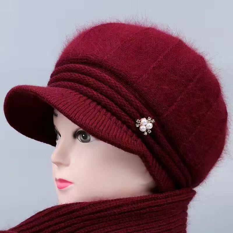 Winter duck tongue wool hat female old lady velvet cold-proof warm rabbit fur knitted hat
