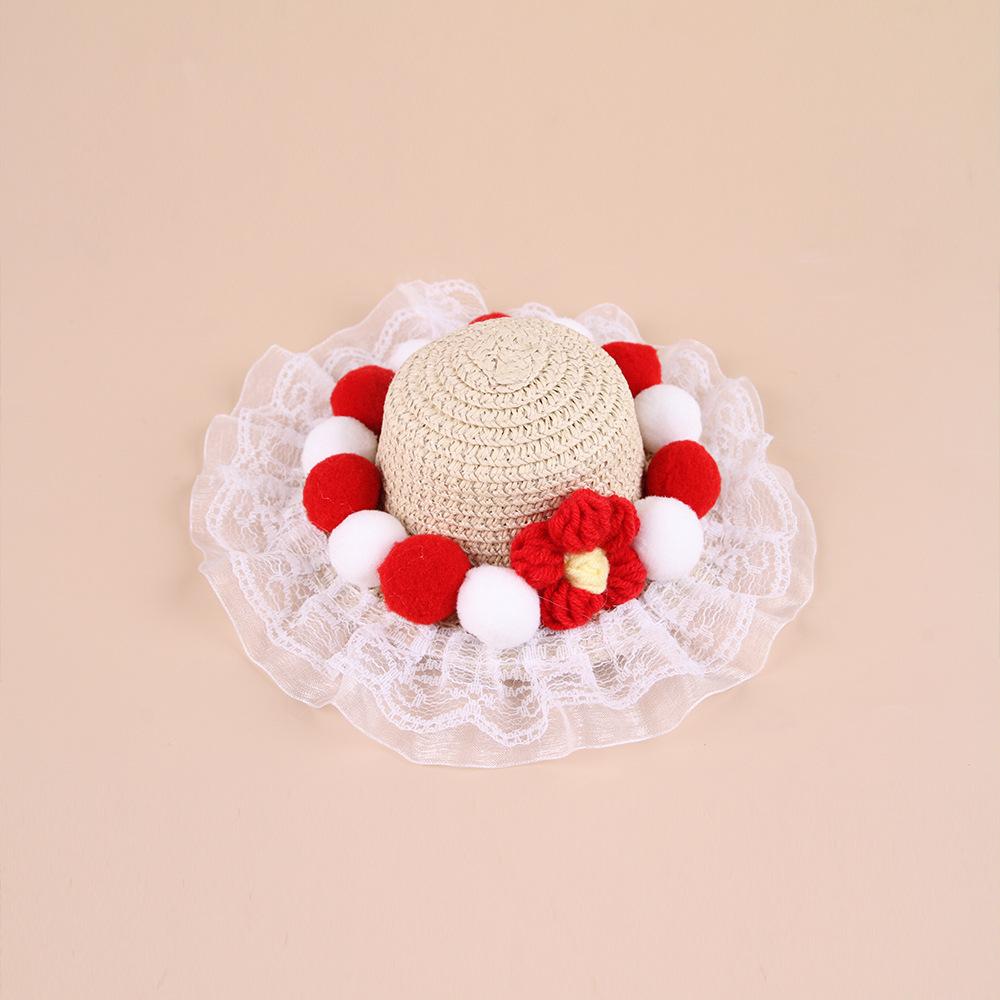 Dog Shade Straw Hat Outdoor Pet Lace Princess Hat Lace Bow Straw Hat Dress Up Ragdoll Cat Hat