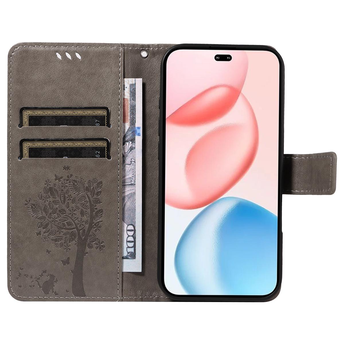 

For Honor 400 Pro 5G (Global) Phone Case with Stand Cat Tree Pattern Leather Wallet Mobile Cover Rose Gold
