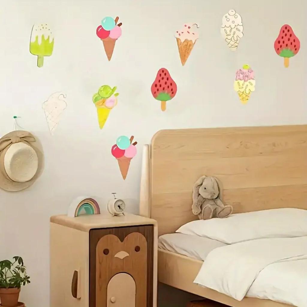 16 Stück Unfertige Sommer Eis Holz Ausschnitte, 8 Stile Eis Holzscheiben Blanko Holzmalerei Bastelarbeiten Sommer DIY Bastelarbeiten Heimdekoration