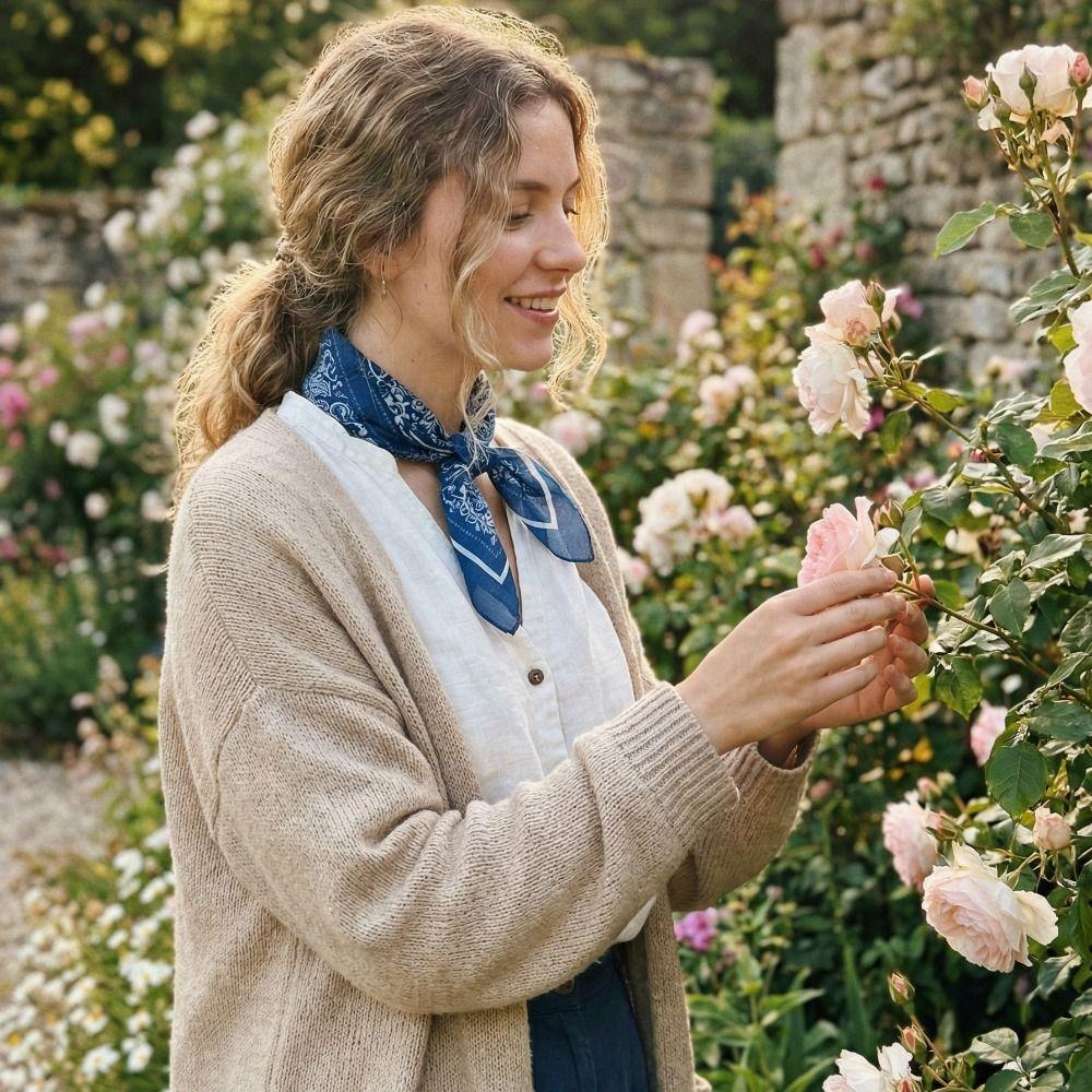 Cashew Small Square Scarf Floral Square Handkerchief Simple Printed Silk Scarf  Vacation