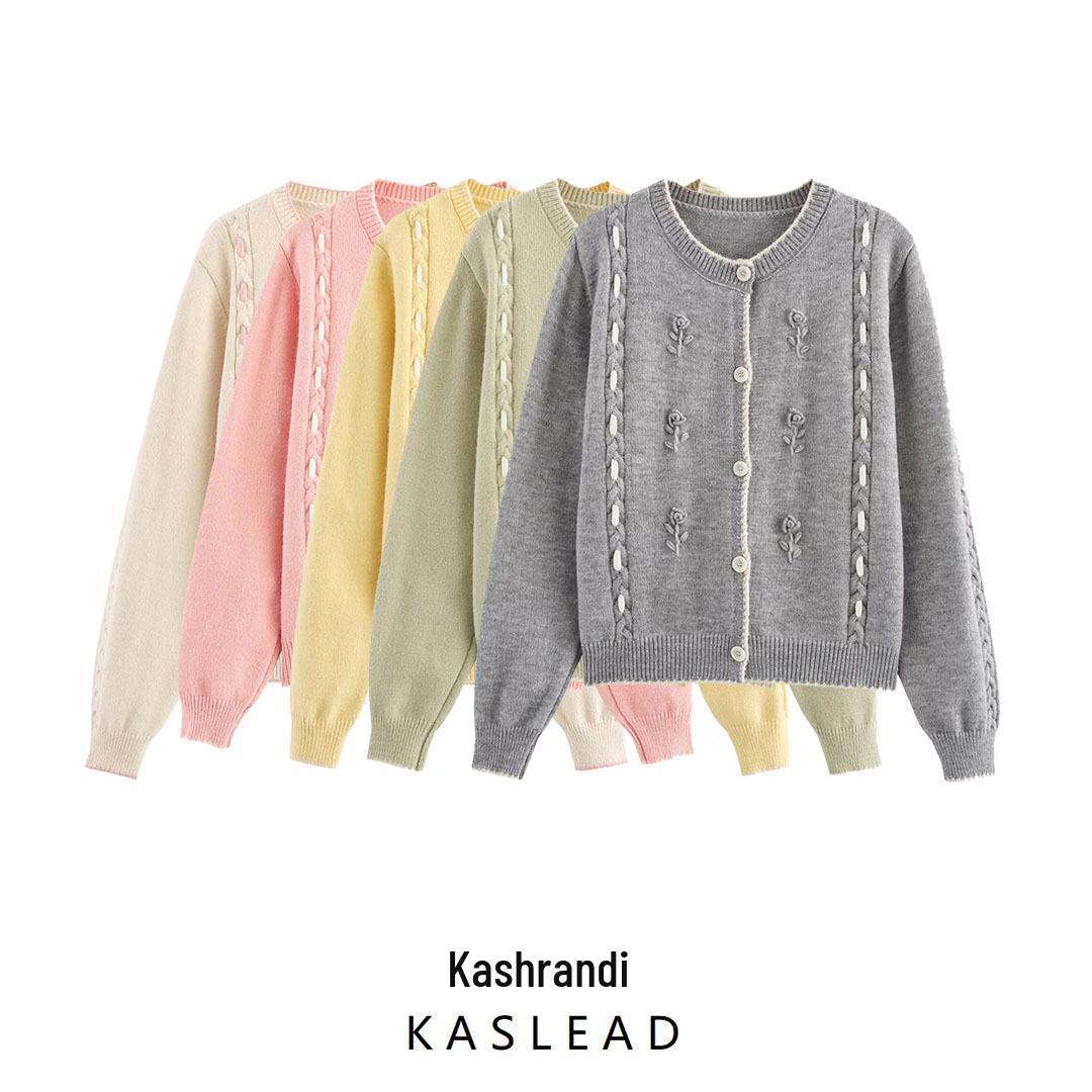 

2025 Spring Women s Floral Color Block Crochet Knit Cardigan with Round Neck One Size