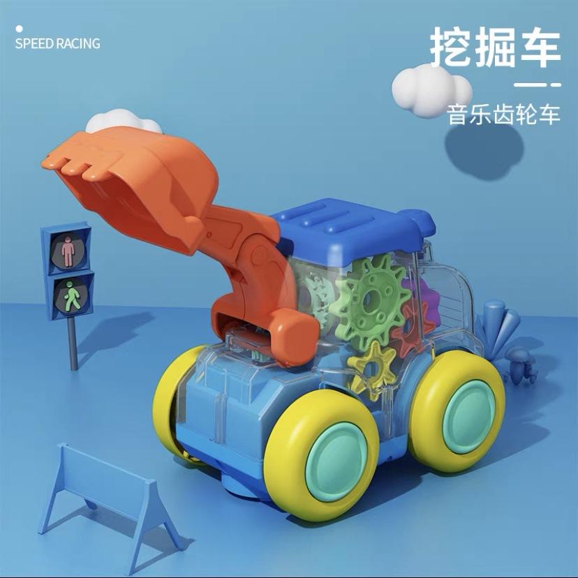 1PC Electric Universal Transparent Gear Mixer Crane Excavation Construction Vehicle Lighting Music Cartoon Children s Toys