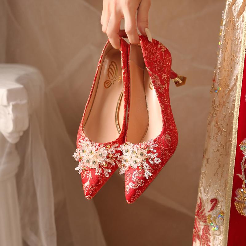 Chinese Soft Sole Wedding Shoes Bridal Shoes High Heels Women's Single Shoes