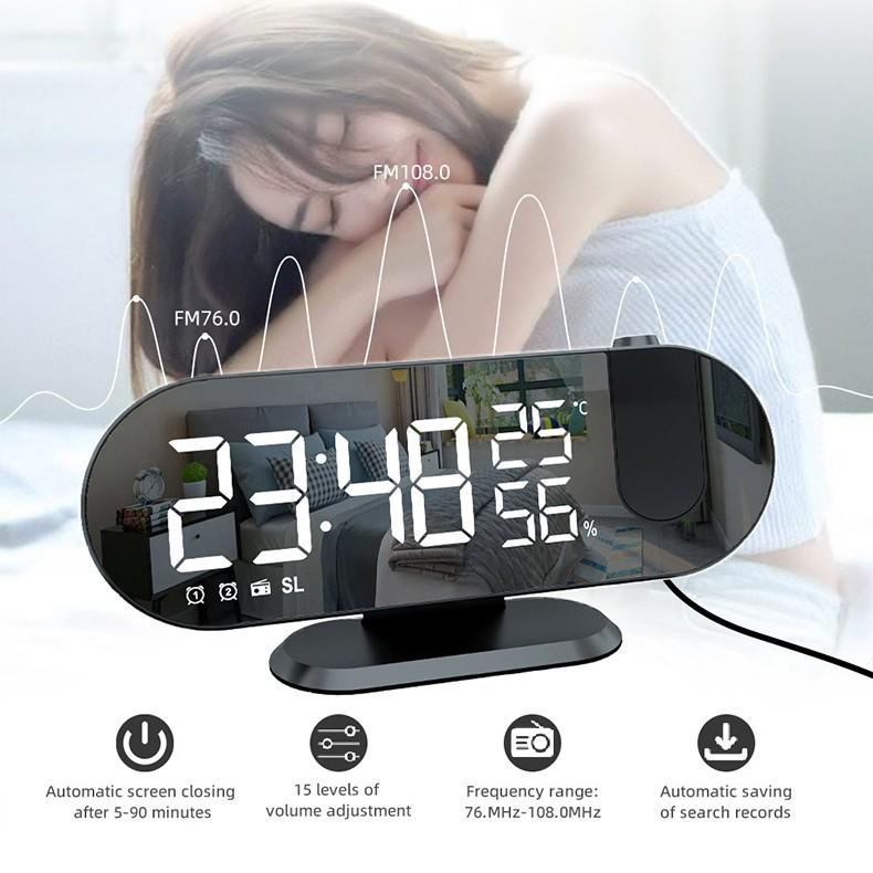 Multi-functional Plug-in Projection Clock, LED Alarm Clock, Temperature and Humidity Digital Projection Clock, Mirror Electronic Clock, Intelligent