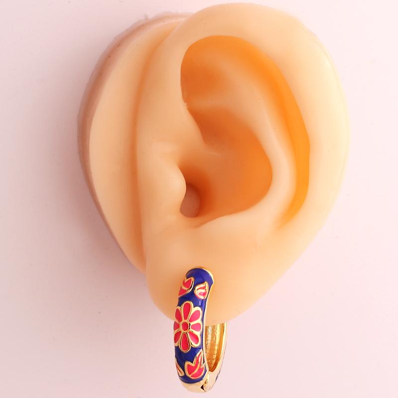 Vintage Enamel Flower Chunky Hoop Earrings For Women Retro Metal Geometric Circle Small Statement Earrings Party Jewelry Gift