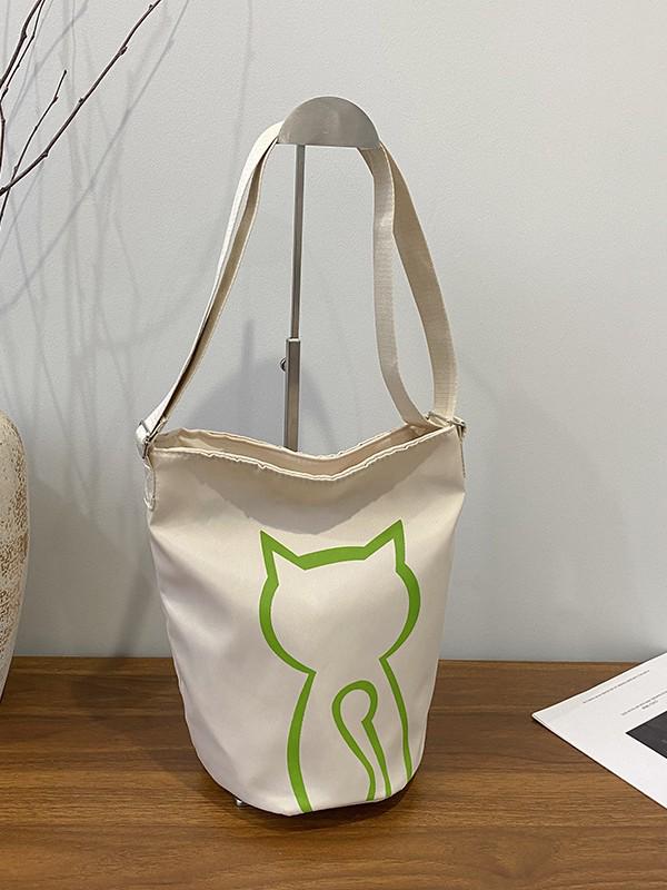 2025 Koreanischer Stil Damen Rucksack mit großer Kapazität zum Umhängen – Niedliche Kätzchen Eimer Tasche