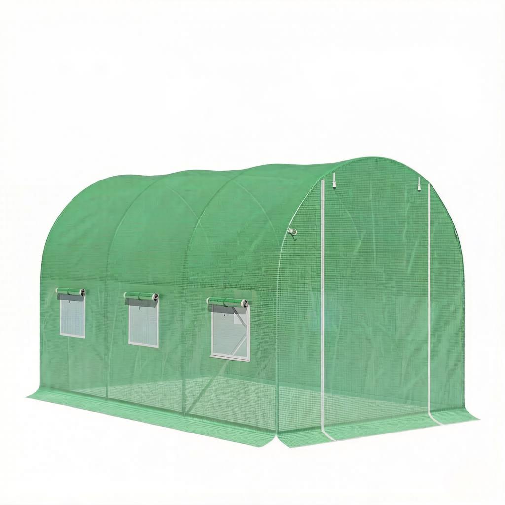 Outdoor Greenhouse with Zippered Roll-up Door, Large Garden Greenhouse, Backyard Greenhouse