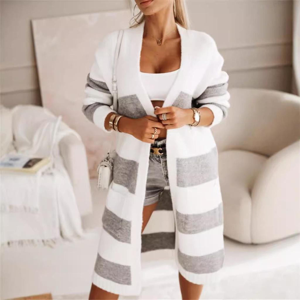 Women's Loose Color Block Knit Cardigan Sweater (2025)