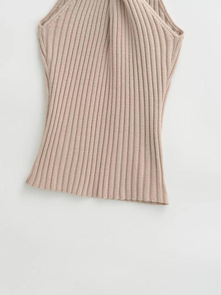 Elegant Off-the-Shoulder Halter Knit Vest - Women's Slimming Sexy Style