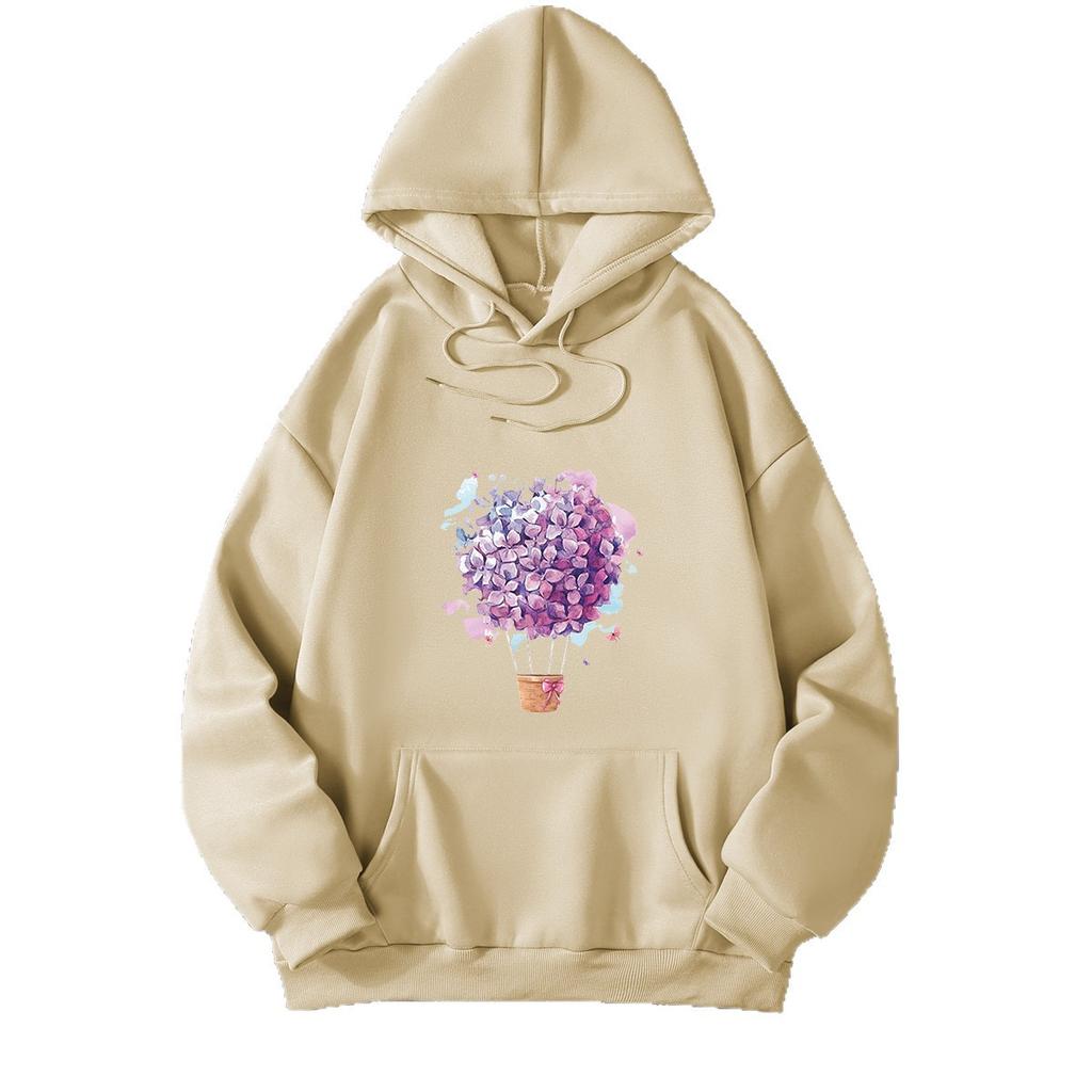 European and American printed hooded long-sleeved women's sweater large size European size loose