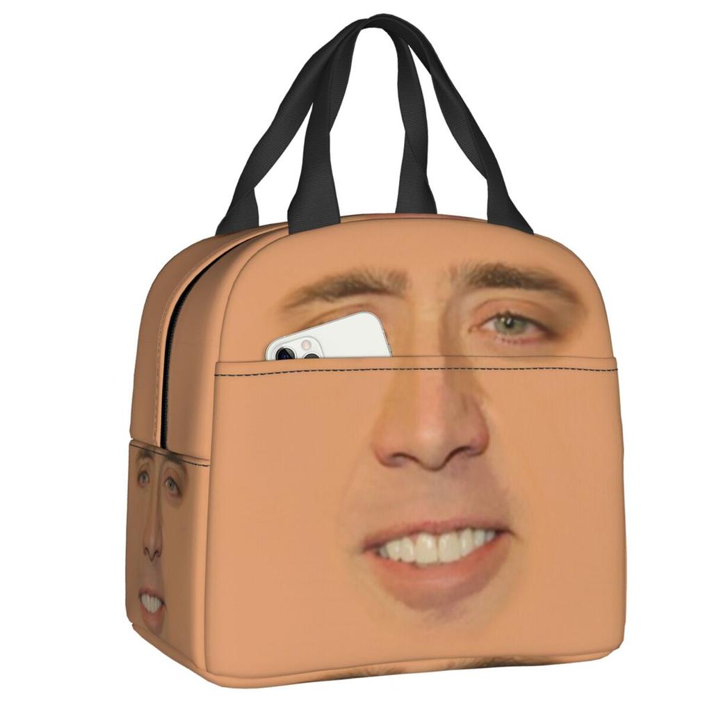 Custom Saint Nicolas Cage Insulated Lunch Bag for Camping Travel Funny Meme Waterproof Thermal Cooler Bento Box Women Children