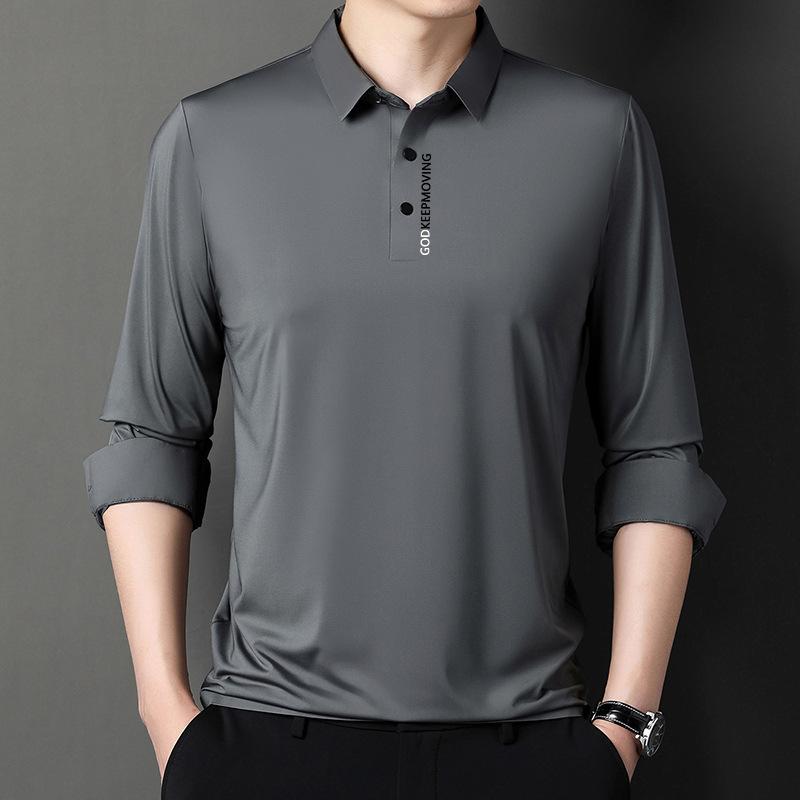 Long Sleeve Lapel T-shirt Boy's Undershirt Printed Thin Spring and Autumn T-shirt Men's Polo Shirt Trendy