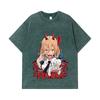 275 GSM Washed T-shirts 100% Cotton Chainsaw Man V51 Power Print Unisex Heavy Cotton T Shirt