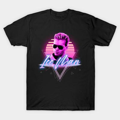 Men Black Print T-shirt Iceman 80'S Retro No-Cut Transfer Paper Print Cotton Tshirt