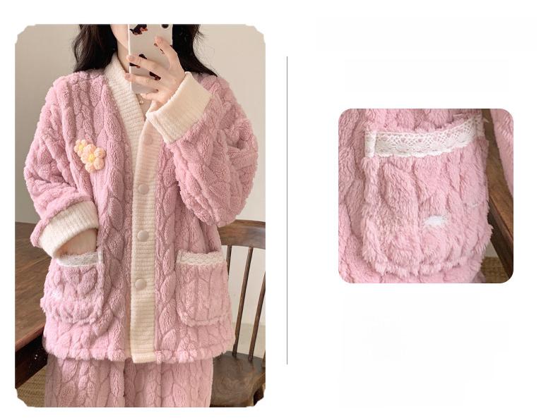 Winterpyjama aus Korallenfleece für Damen: Dickes, warmes Flanell-Loungewear-Set im süßen Stil