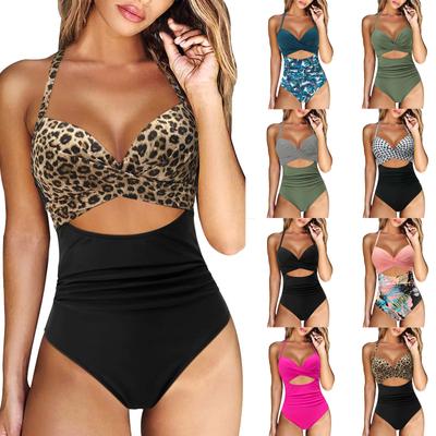 Women V Neck  Swimsuits  Ruched Push Up Paded Swimwear  Spaghetti Strap Bathing Suit