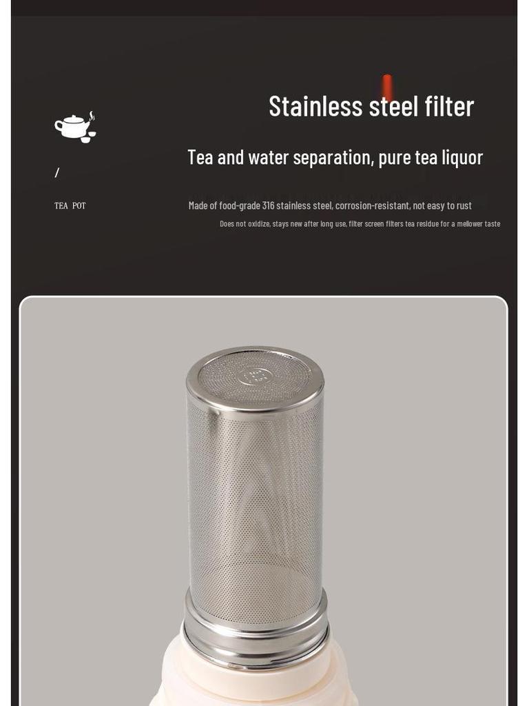 Large Capacity Moka Pot - 316 Stainless Steel, Double-Layer Insulation, Tea/Water Separation, Old White with Handle