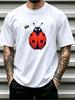 Unisexs Black Cotton Tee Cute Cartoon Ladybug Bee Nature Insect Graphic Crew Neck Short Sleeve Soft Oversized Male Daily Casual Top