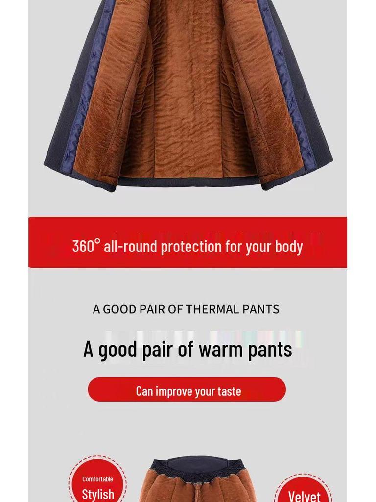 Men's Thickened Winter Cotton Padded Jacket & Pants Set for Seniors - Warm Velvet Lined