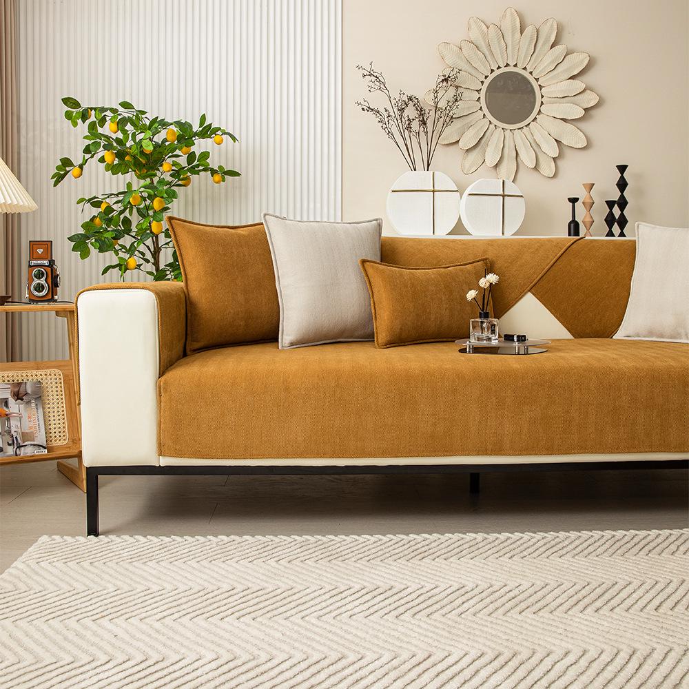 Chenille Herringbone Sofa Cushions: Non-slip, Dirt-resistant, Nordic Solid Color Cover for All Seasons