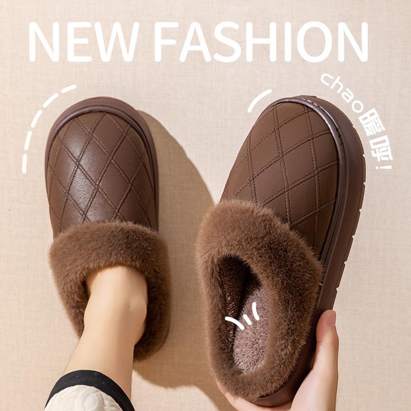 

Женские водонепроницаемые хлопковые тапочки - Осень/Зима 2025, на вельветовой подкладке, теплые, толстая подошва, для домашнего/уличного использования 44-45