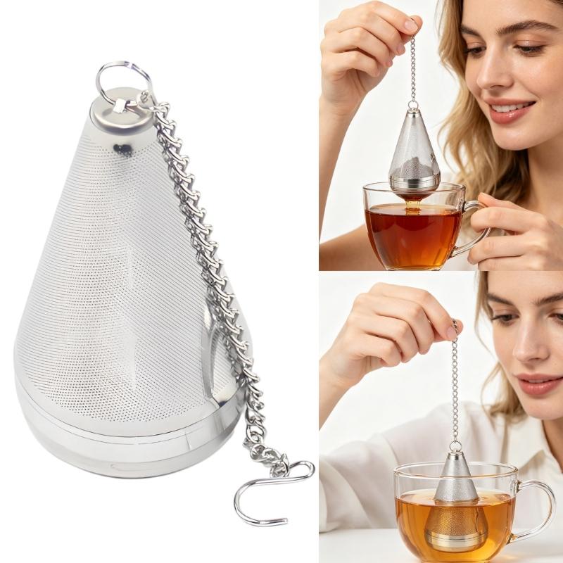 304 Stainless Steel Tea Infuser Strainer For Loose Leaf Tea With Fine Meshes Filter And Extended Chain Hook Drip Tray