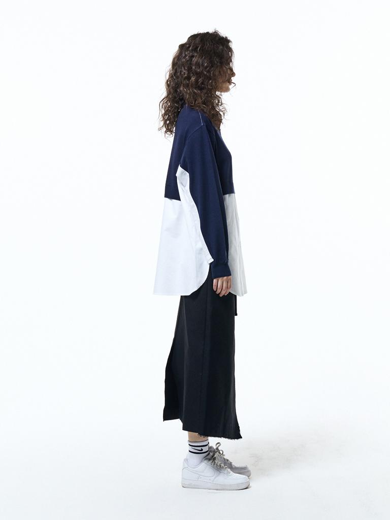 HAUS072C Knit Shirts Mix Top Navy