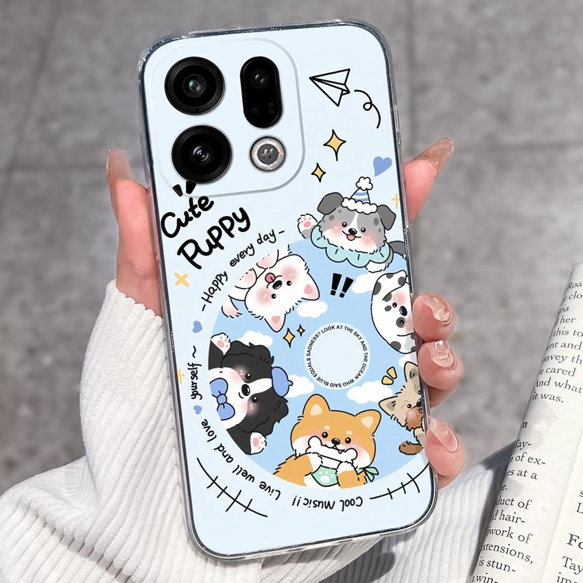 For Oppo Find X9 X8 X7 X5 Pro X2 Lite Reno8 Pro Pro+ Phone Case Black Cat Wine Glass Patterns Transparent TPU Protection Covers For Oppo Bumper Casing