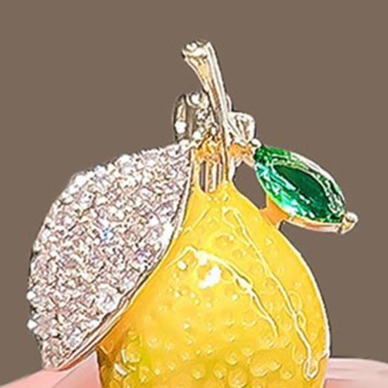 Women Brooch Sparkling Rhinestones Small Lemon Shape Lapel Pin Suits Coats Bags Scarves Badge Versatile Accessory