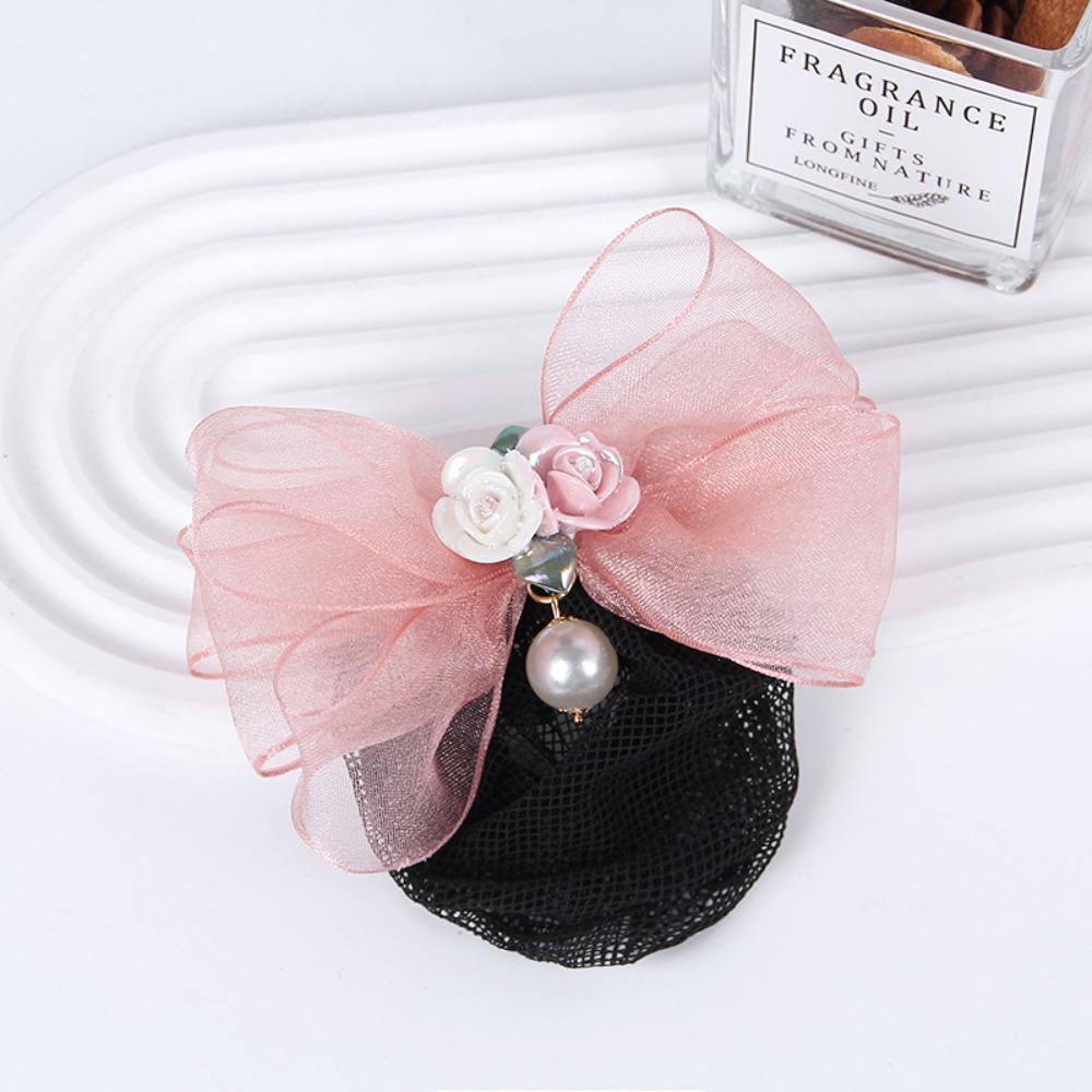 Bowknot Korean Bun Snood Ponytail Clip Hairgrips Cover Net Vintage Women Spring Clip  Female