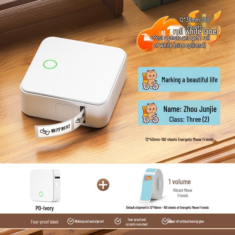 2P80 Portable Bluetooth Label Printer: Handheld, Self-Adhesive, Transparent Stickers