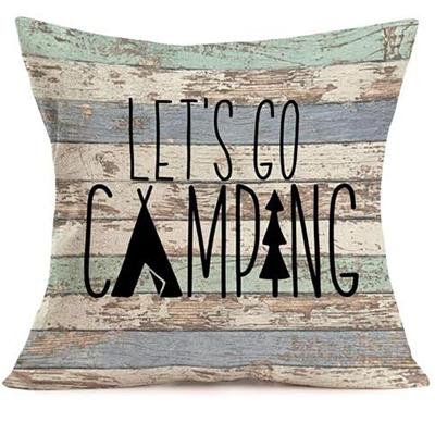Retro Wood Home Decoration Pillowcase Happy Camper Decoration Pillow Cover Linen Square Cushion Cover