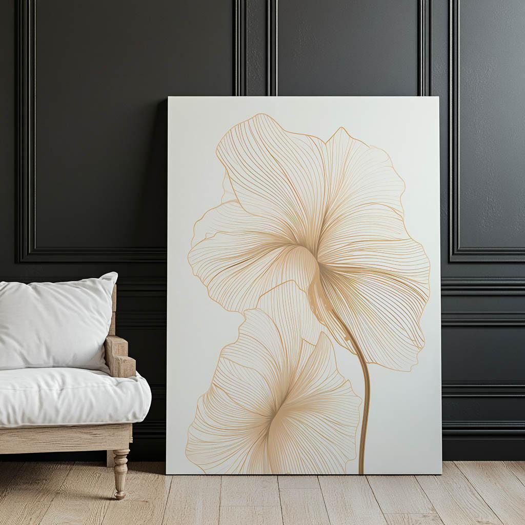 Delikatne Kwiaty W Linii Delikatne Kwiaty W Linii, 50X70 Cm, Rama Aluminiowa Złota, Papier Matowy 230 Gsm