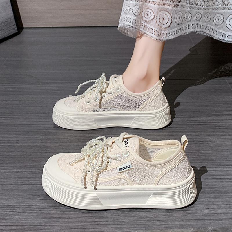 CRLAYDK Women's Sneakers Walking Lace Jacquard Casual Shoes for Ladies Thick Sole Breathable Fashion Skate Lace Up Tennis