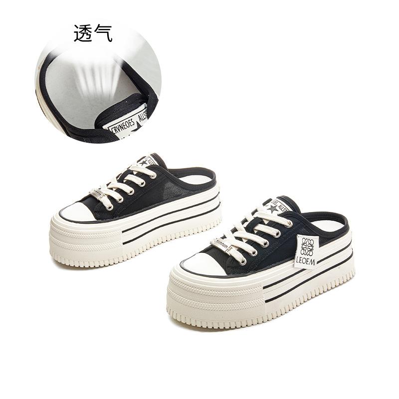 

Leather bag head slippers women s 2025 summer new thick-soled heightening sandals casual fashion half-drag high-end women s shoes 35 чёрный