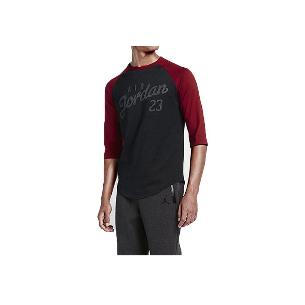 Jordan Brand Crew Neck 3/4 Sleeve T-Shirt Men Tops Black Red 724504-010