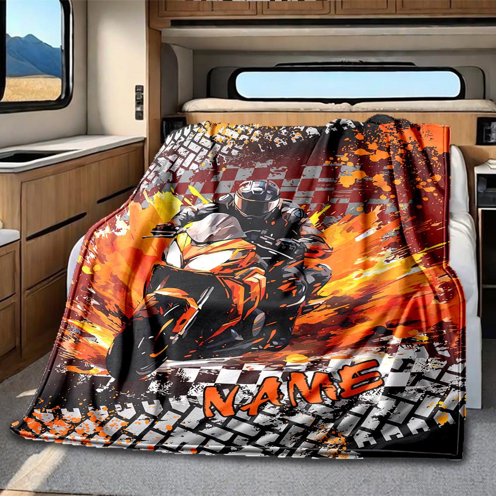 Motorcycle Rider Home Customize Your Name Blankets Comfortable Soft Lightweight Allseason Multipurpose Blanket For Picnics Sofas Offices Beds Living