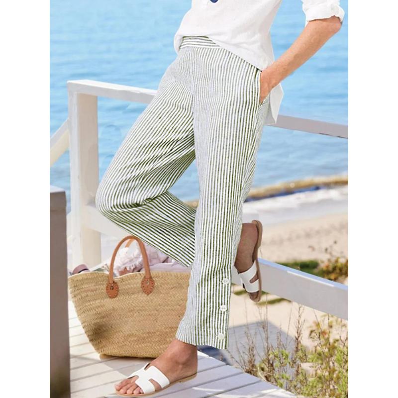 Neue Herbst Damen Gestreifte Freizeithose Locker Elastischer Bund