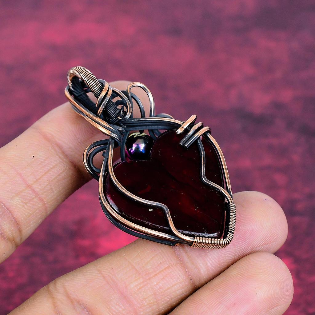 Roter Feuer Labradorit Edelstein Anhänger Handgefertigter Schmuck Kupferdraht Umwickelter Anhänger