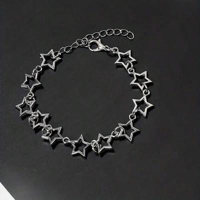 Five Pointed Stars Charm Bracelet Vintage Silver Color Pentagram Chain Bracelets For Women