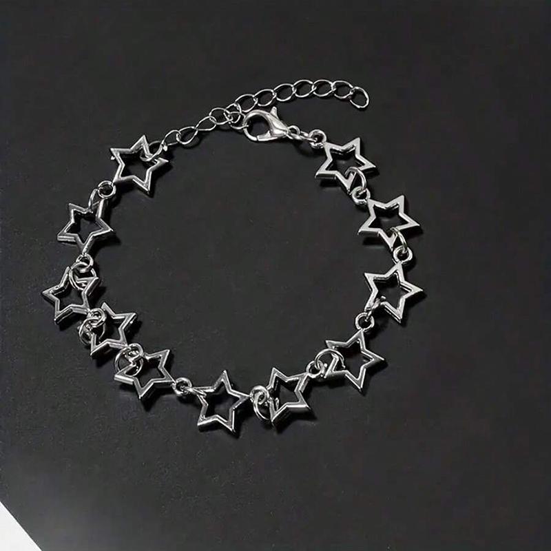 Five Pointed Stars Charm Bracelet Vintage Silver Color Pentagram Chain Bracelets For Women
